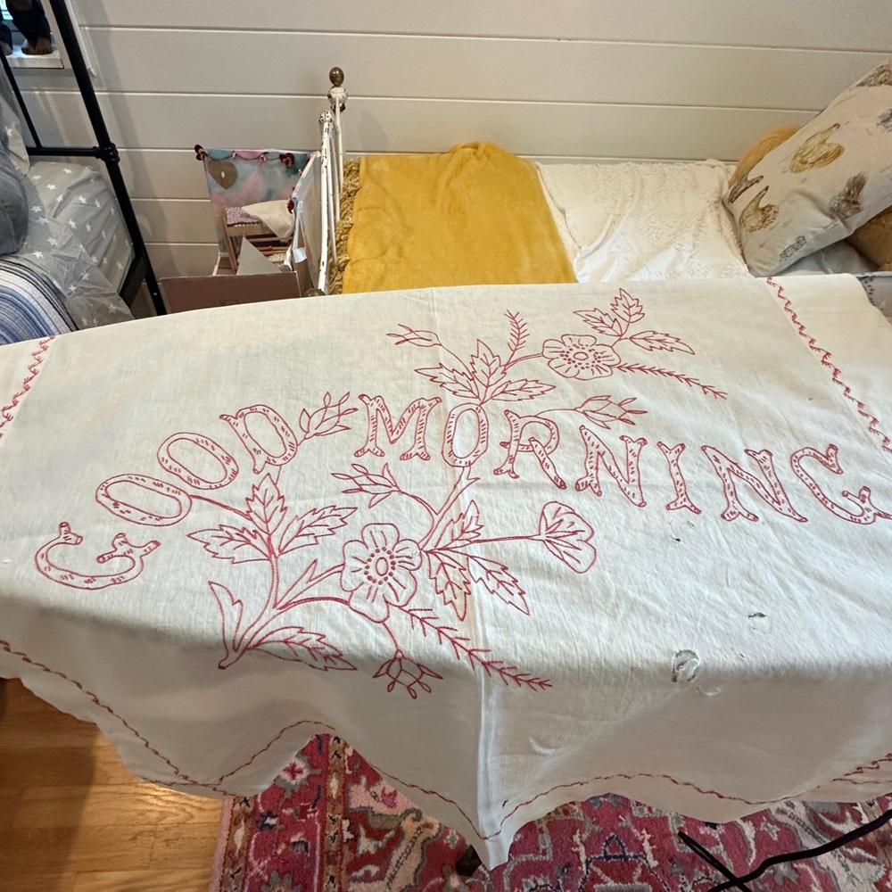 Vintage “redwork” pillow cover